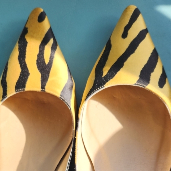 MICHAEL KORS Y2k Yellow Gold Chocolate Tiger Ombre Silk Low Kitten Heel Pumps 9 - Picture 14 of 16